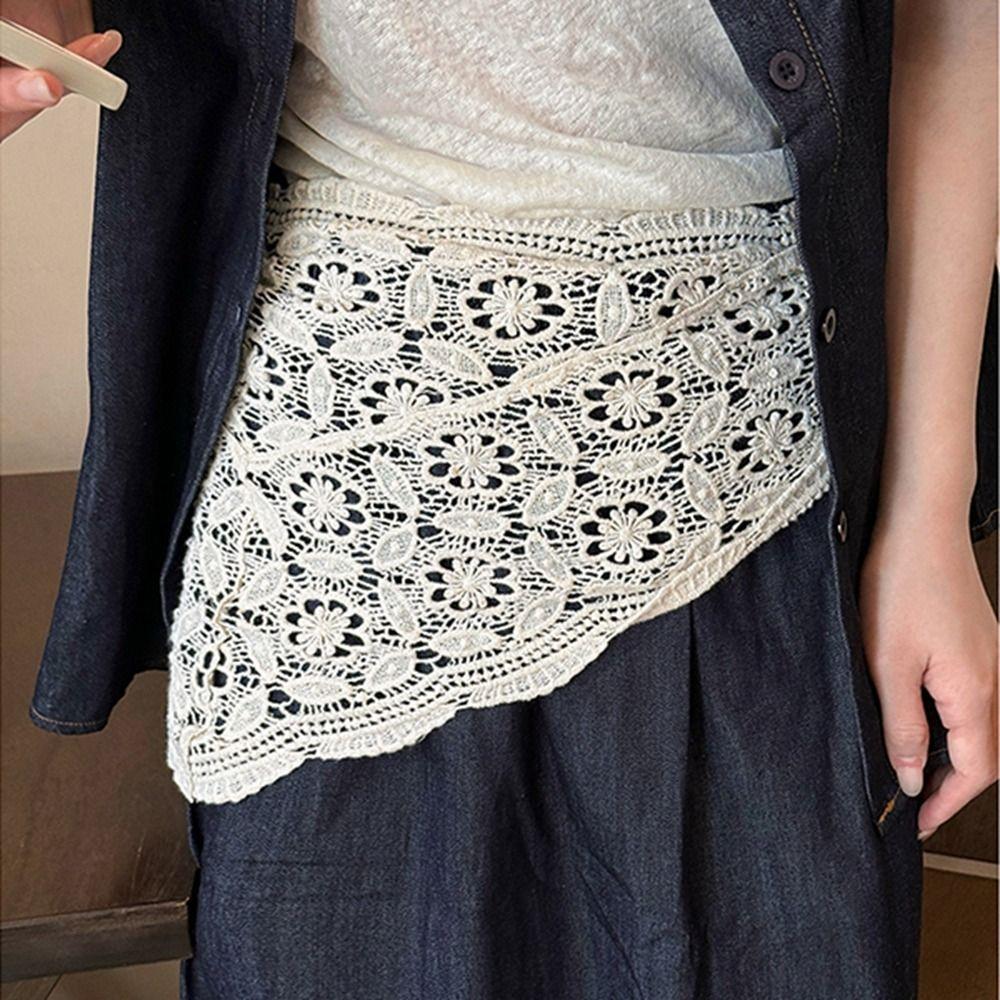 White Lace Shawl Fake Collar Hip Scarf Simple Flower Scarves  Female