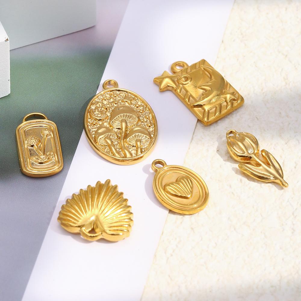 MamacitaSlay 316L Stainless Steel Heart Flower Relief Charms Earrings Necklace Bracelet DIY Accessories Waterproof Jewelry Gifts