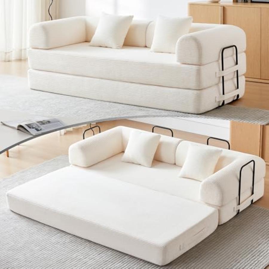 Convertible Folding Couch, 5-in- Futon Sofa with Armrests, Convertible Sleeper Sofa Bed Comfy Fold Out Bed for Living Room, Bed