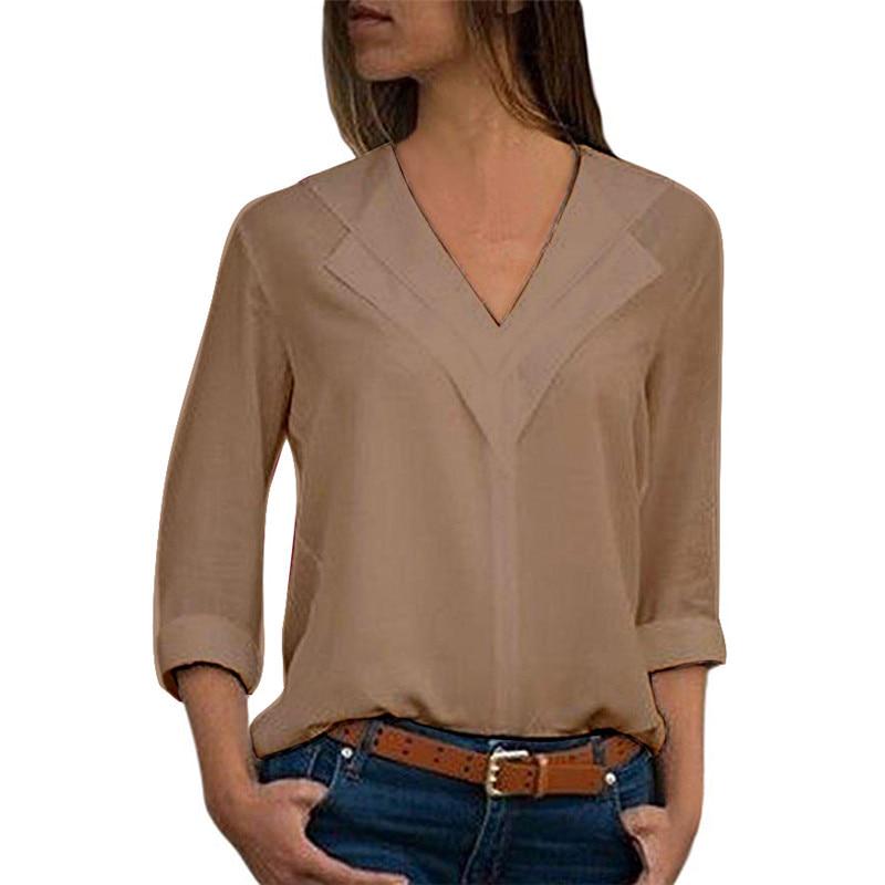 SCIONE Blouse Long Sleeve Autumn Women Shirt V-neck Female Tops Solid Shirt Lady Blouse Shirt