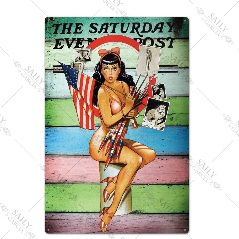 Vintage Surfing Girls Metal Sign Posters for Home Decor Fashion Art Wall Mural Bar Pub Sign Decor Metal Plate