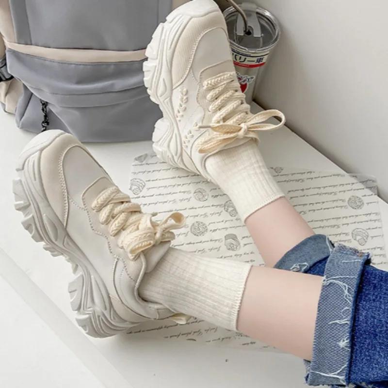 Women's Autumn Running Shoes 2025 New Fashion Platform Lace Up Vulcanize Shoes Wedges Anti Slip Ladies Sneakers Tenis De Mujer