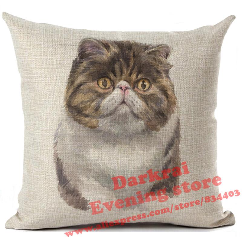 Cushion Cover Watercolor Cute Cat Printed Linen Pillow Cover Car Sofa Decorative Throw Pillows Home Decoration Pillowcase