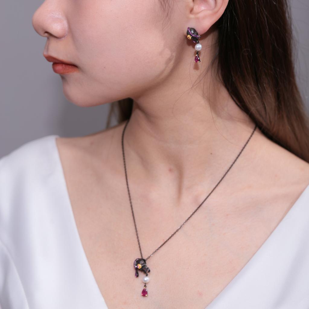 Freshwater Pearl Ruby Necklace Clavicle Chain Trendy Original Necklace 925 Silver Dark Style Skull Pendant for Women