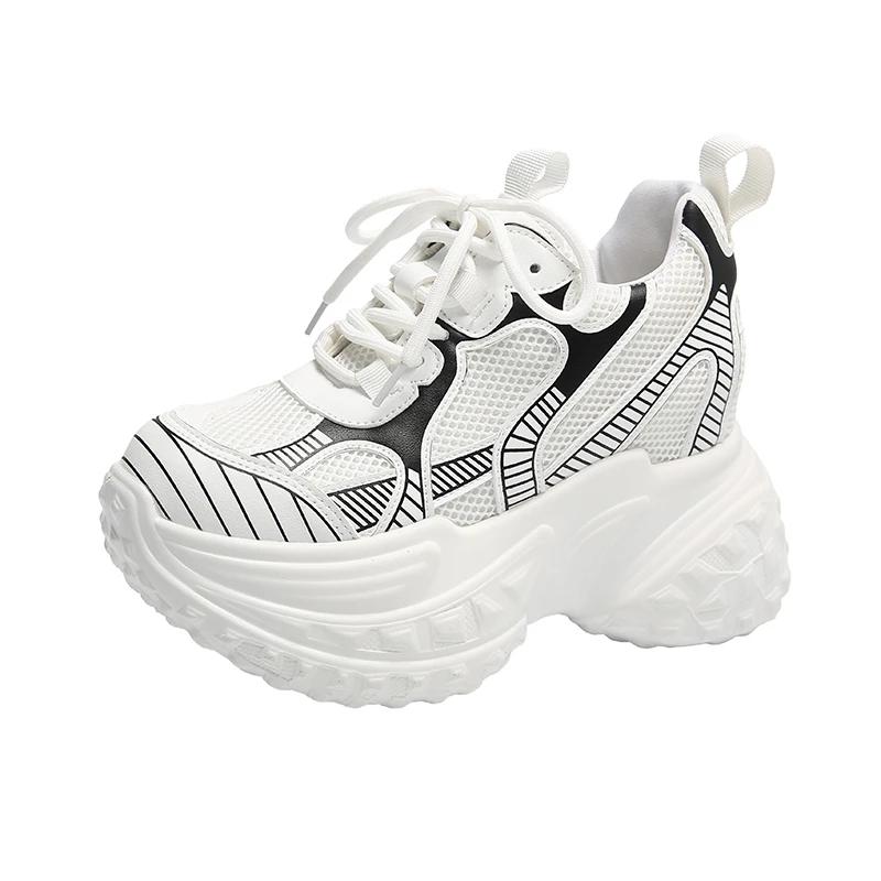 

Женские кроссовки на высокой платформе 8 см, осенние спортивные туфли на толстой подошве, повседневная обувь с дышащей сеткой, для ходьбы, массивные туфли для женщин, Zapatos Mujer 34 бежевый