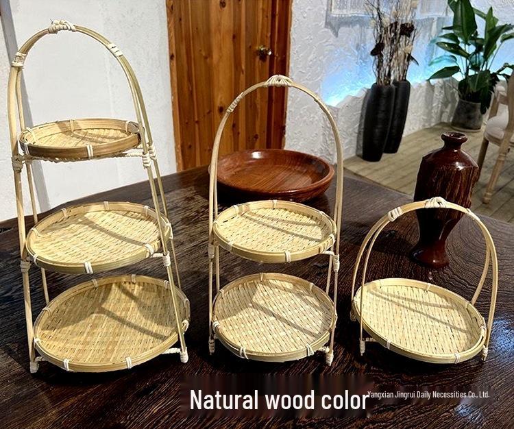 Multi-Layer Bamboo Handwoven Basket with Handle for Tea, Pastry, Fruit & Cake