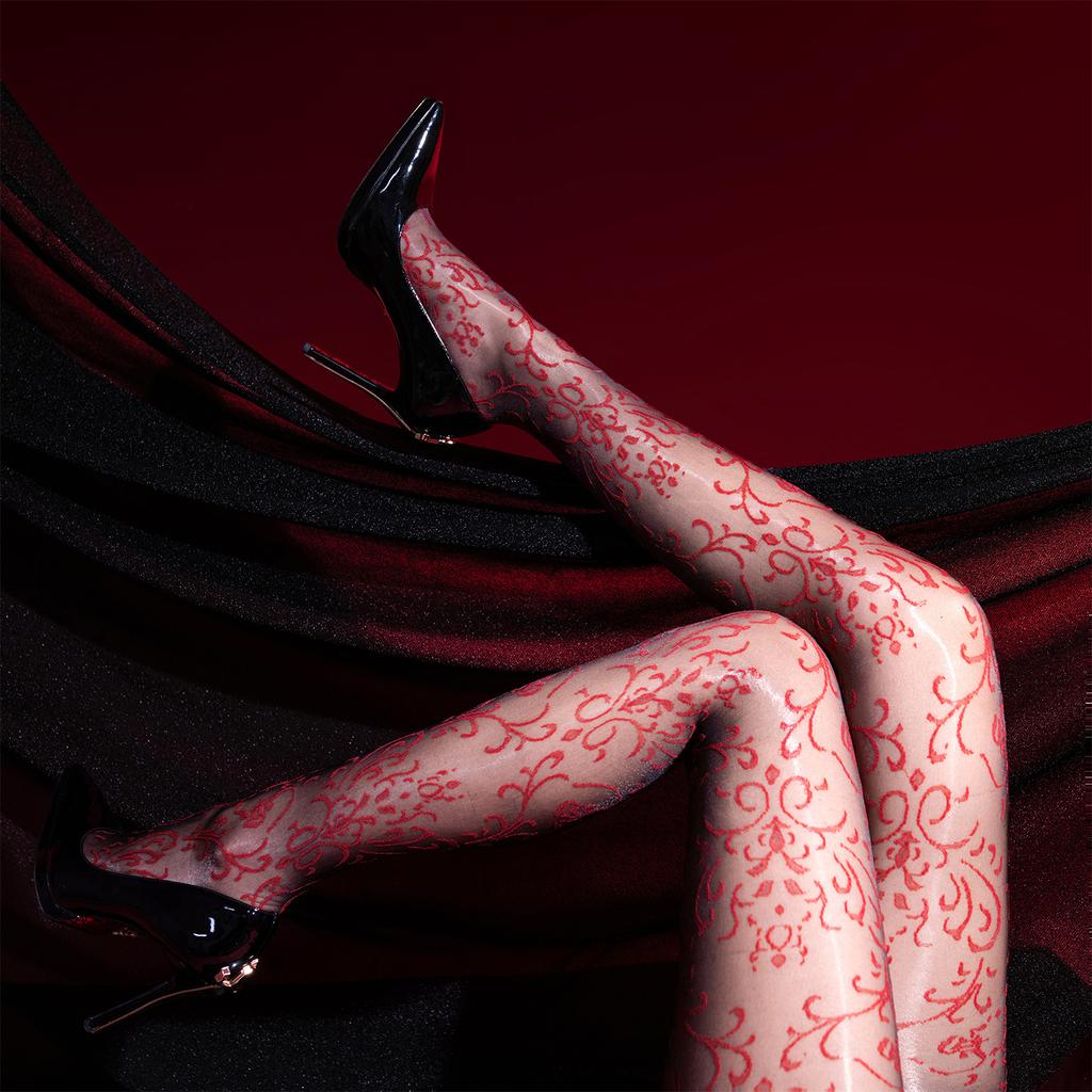 Xu Mi [Vine] French retro aurora jacquard stockings ultra-thin oily sexy babes mood black silk couple