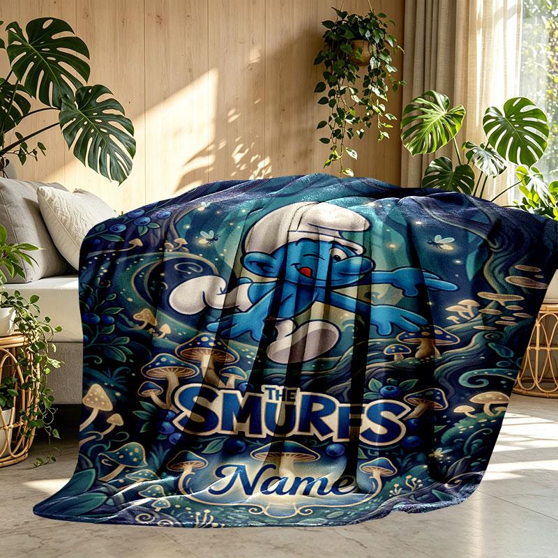 Custom Name Personalized The Smurfs Print Blanket, Home Decor, Bedroom, Sofa, Camping, Couch, Gifts for Birthday Christmas