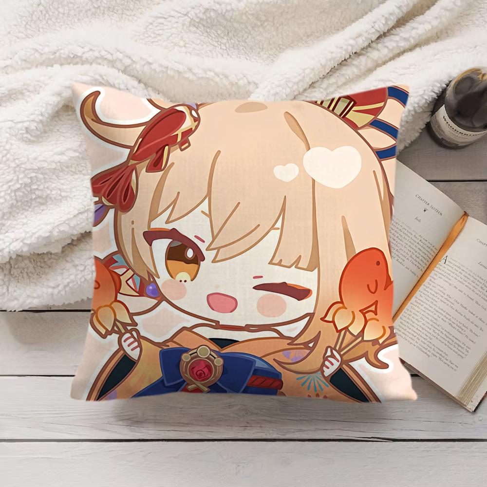 Yoimiya Cute Genshin Impact Cushion Cover Silky Short Plush Invisible Zipper Dustproof Sofa Pillow Case For Home Decor