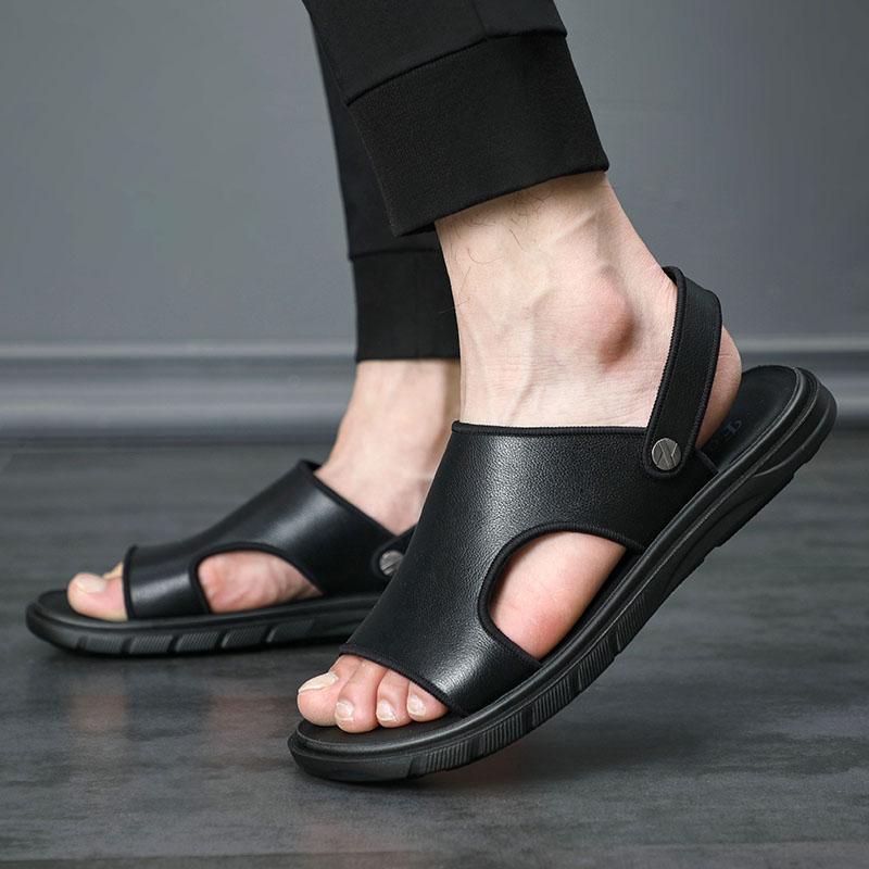 Fashion 2024 Men Sandals Genuine Split Leather Men Beach Sandals Brand Men Casual Shoes Flip Flops Men Slippers Sneakers Summer Shoes