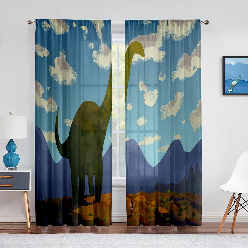 Dinosaurie Tecknad Dino Djur Tyll Skira Fönstergardiner för Vardagsrum Barn Pojkar Sovrum Modern Tyll Voile Gardin Dekoration