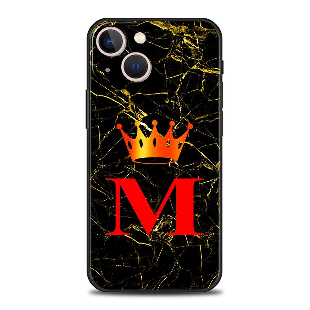 Marble Letter Phone Case For iPhone 17 16 15 Pro Max 11 12 13 14 7 8 Plus SE 2020 X XR XS Cover Soft Black