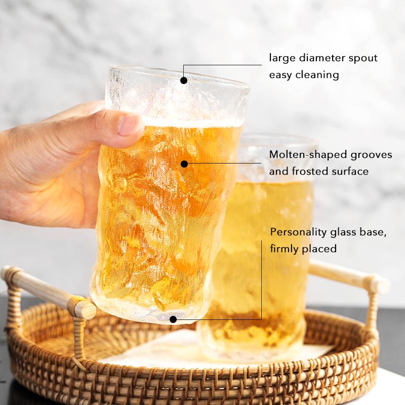 Romantic Water Glasses Tumblers Hammered Glacier Drinking Glasses Set for Juice,Coffee, Beer, Water, Cocktails, Whiskey