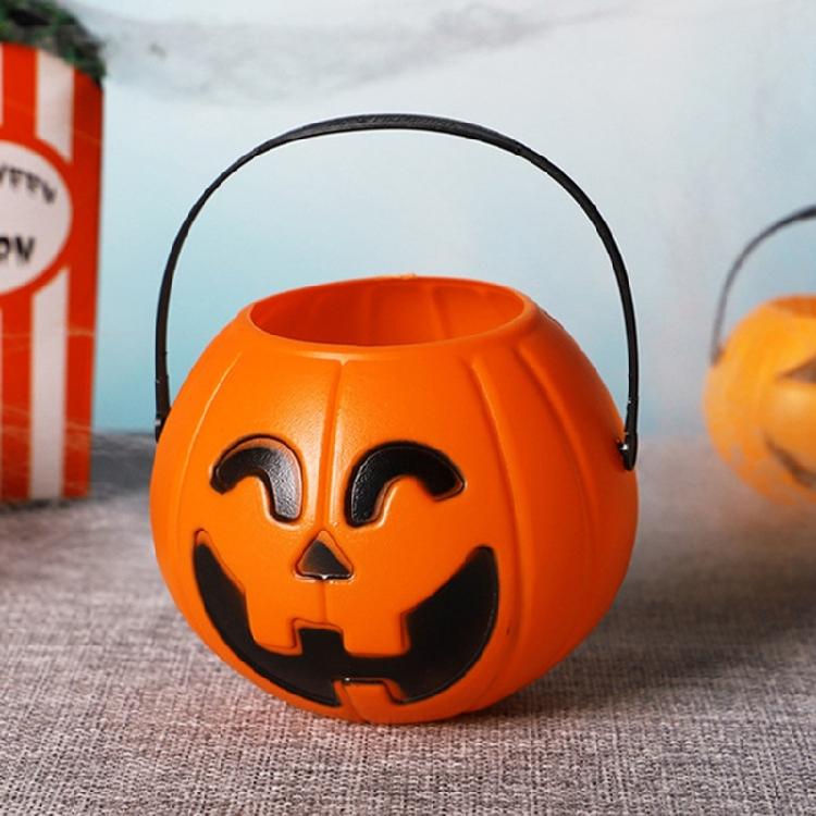 Halloween Decorative Pumpkin Light Plastic Holder Portable Storage Bucket with Handle For Indoor Outdoor Use