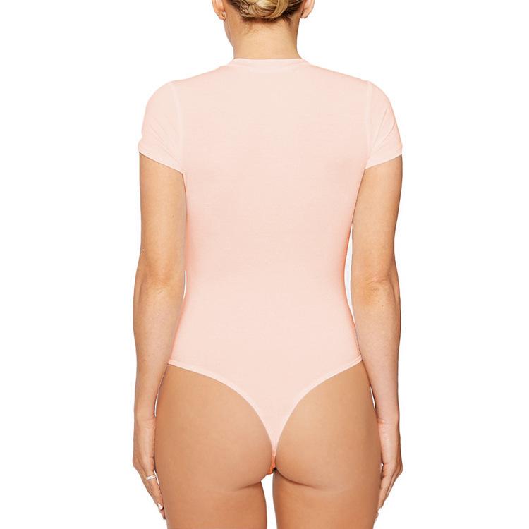 2025 Women's Slim-Fit Casual Round Neck Bodysuit - Solid Color Short Sleeve T-shirt