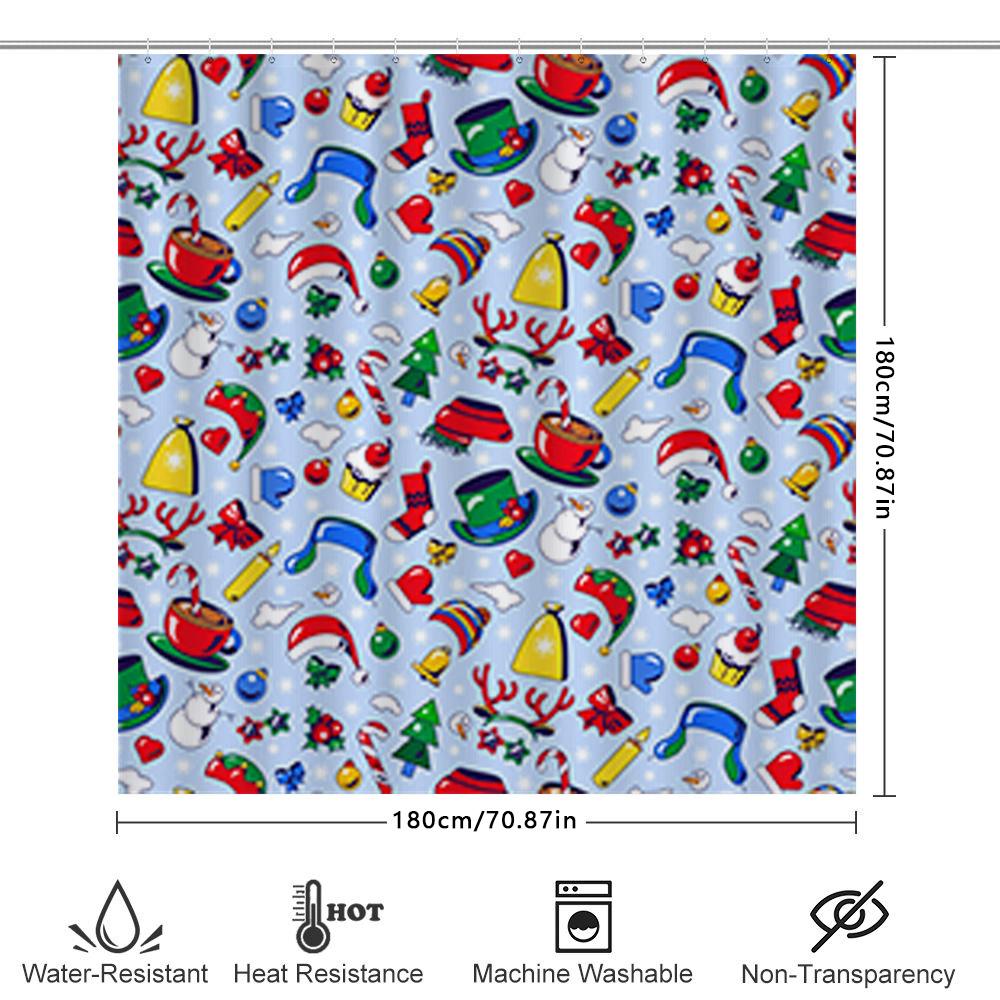 Christmas-Themed Shower Curtain With Colorful Holiday Designs For Bathroom Decor Waterproof Fabric, Easy Installation (180X245Cm