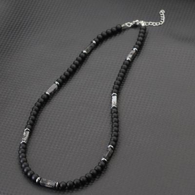 Unique Natural Stone Necklace For Men 19 Inches Short Choker Stainless Steel Buckle Square Tiger Eyes Beads Cycling Accessories