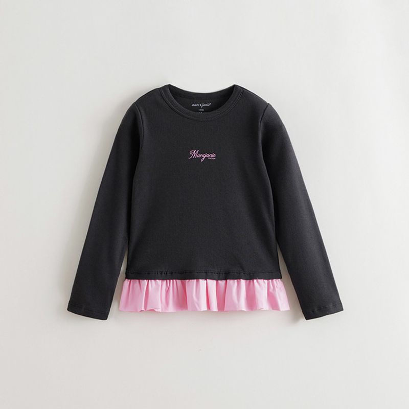 Mark Jenny Girls  Cloud-Soft Elastic Lace Long-Sleeved T-Shirt Kidsren s Knitted Top Spring New Product 551217 Black 110