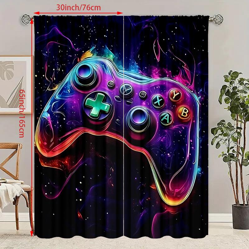 2Pcs- Game Curtain, Neon Character Design, Perfect for Bedroom, Living Room, Office Decoration