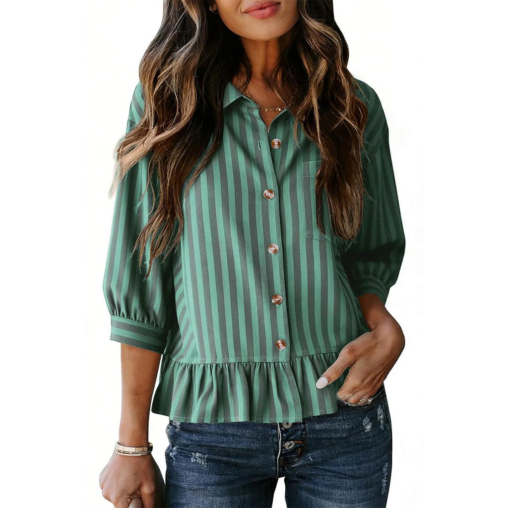 Womens Spring Tops Button Down Striped Blouse Summer Shirts for Women Casual Loose Fit Tshirts Shirts for Women