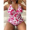 Women's Plus Size Two-Piece Swimsuit, Floral Print, Conservative Style, Cross-Back Tankini Set, Summer Beachwear