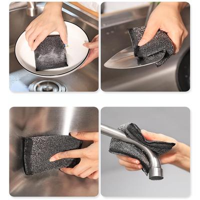 Black Stainless Steel Wire Dishwashing Sponge Cloth, Multi-Purpose Washing Pot Washing Bowl Durable Kitchen Scouring Cloth Tool