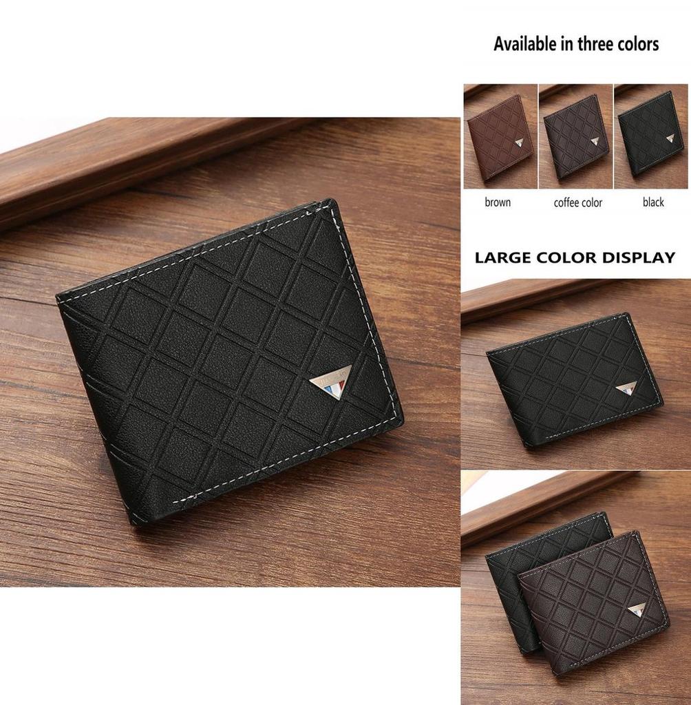 Fashionable Men's Short Wallet With Geometric Pattern Multiple Card Slots And Coin Pocket In Soft Pu Leather