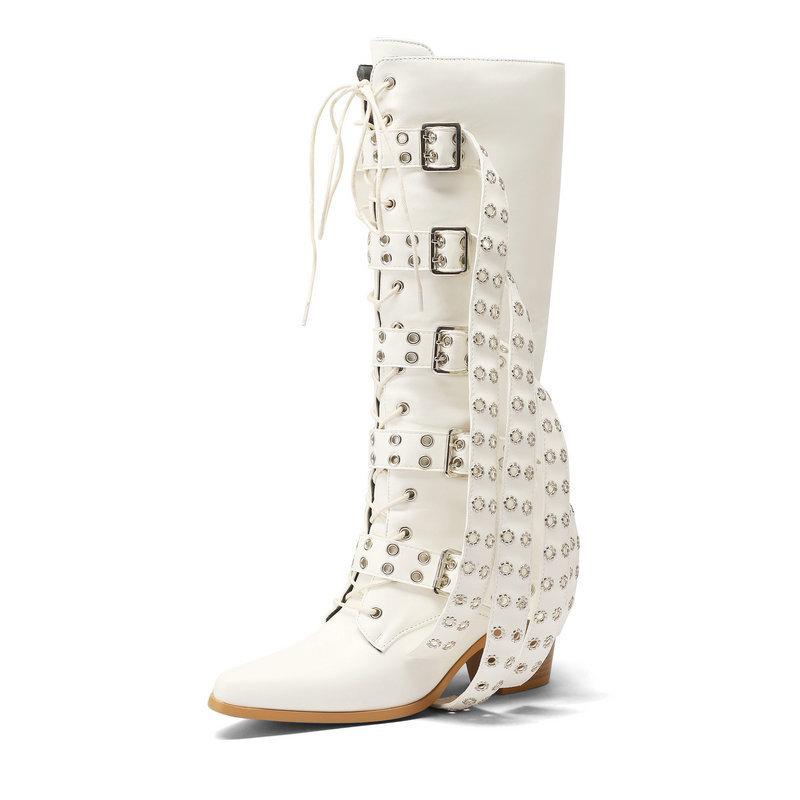 

Туфли новые ретро модные сапоги в стиле панк платформа толстый каблук высокий каблук ремень пряжка молния сбоку женские но колено 39