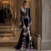 Floor Length Dress Women Skeleton Print Maxi Dress, Gothic Long Sleeve with Evening 3D Flower Decor, Velvet Floral for Halloween Costume Party