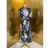 Vintage Floral Shirt Dress Women Short Sleeve Button Down Sashes A-Line Midi Dress Elegant Summer Party Dress