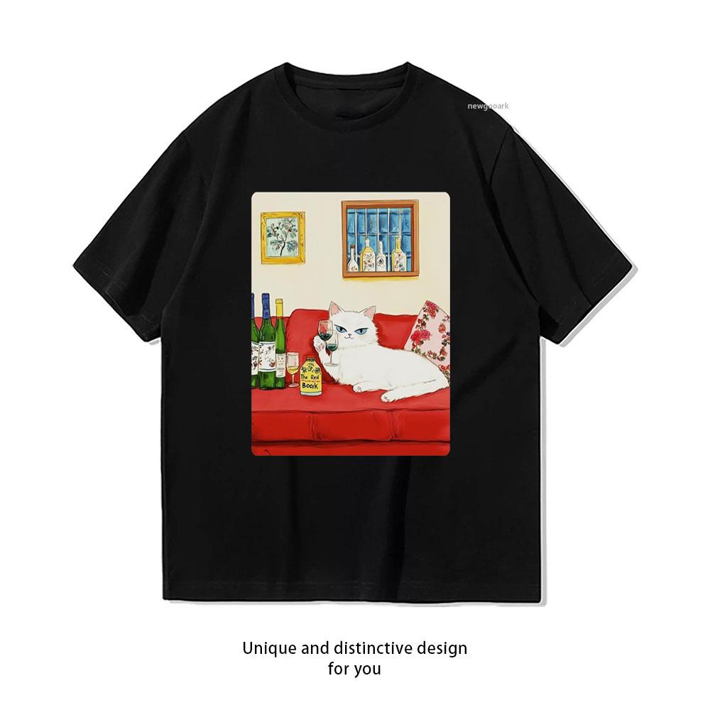 Funny Wine Drunk Cat Tshirt Unisex Unisex Summer Oneck Breathable Graphic T Shirts Casual Outdoors Tops Tee Boyfriend