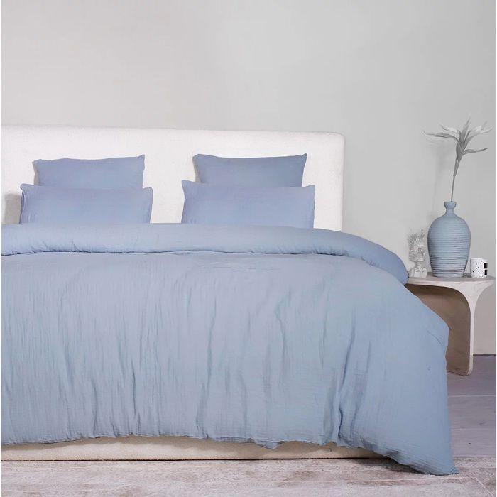 Housse de couette + taies gaze de coton lave 240 x 260 cm Douceur bleu givree