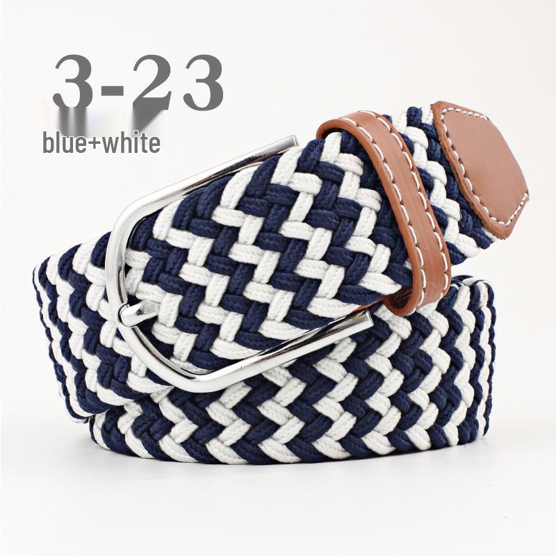 Korean Style Elastic Braided Canvas Belt with Pin Buckle for Men and Women