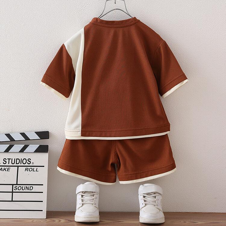 Trendy Summer Outfit Set For Boys Soft Cotton Short Sleeve Top And Shorts For Kids