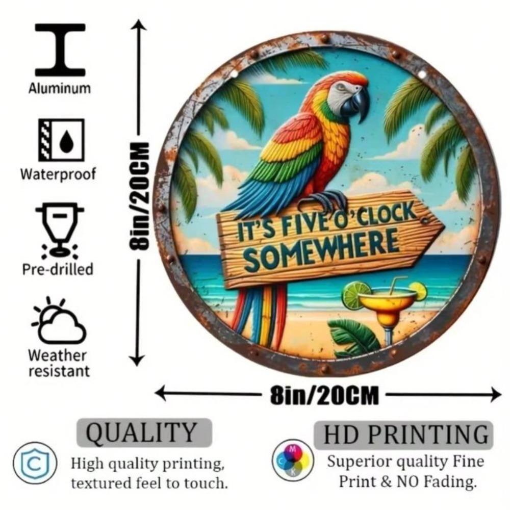 Vintage Metal Tin Sign Summer Tropical Parrot Beach Decor Gift
