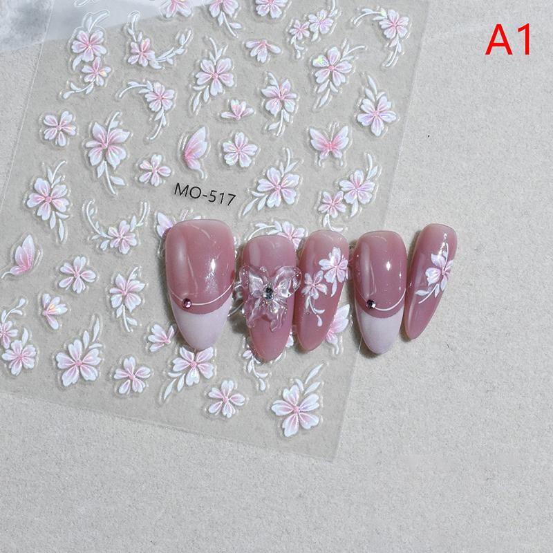 Laser Flower Nail Sticker Nail Art Decoration Relief 3D Sticker Nail Adhesive Nail Charm Nail Art Accessories A1