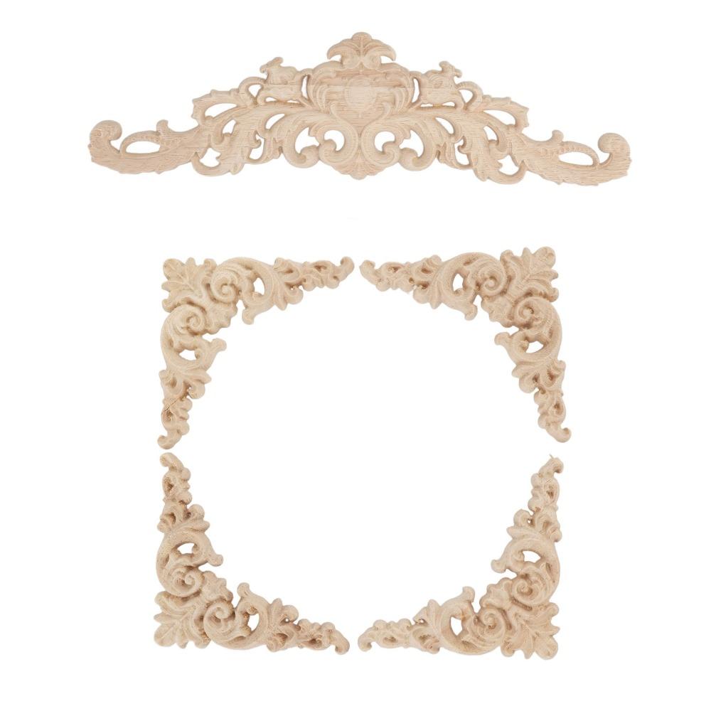 5Pcs 8cm Wood Appliques Onlays Hand Carved Corner Onlay Applique For Cabinet Door