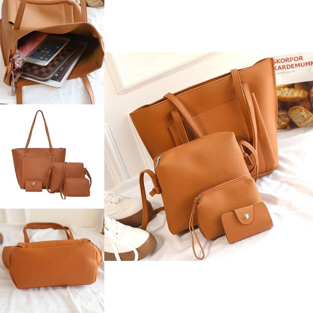 Fashionable Lychee Pattern Handbag Set For Women With 4 Pieces