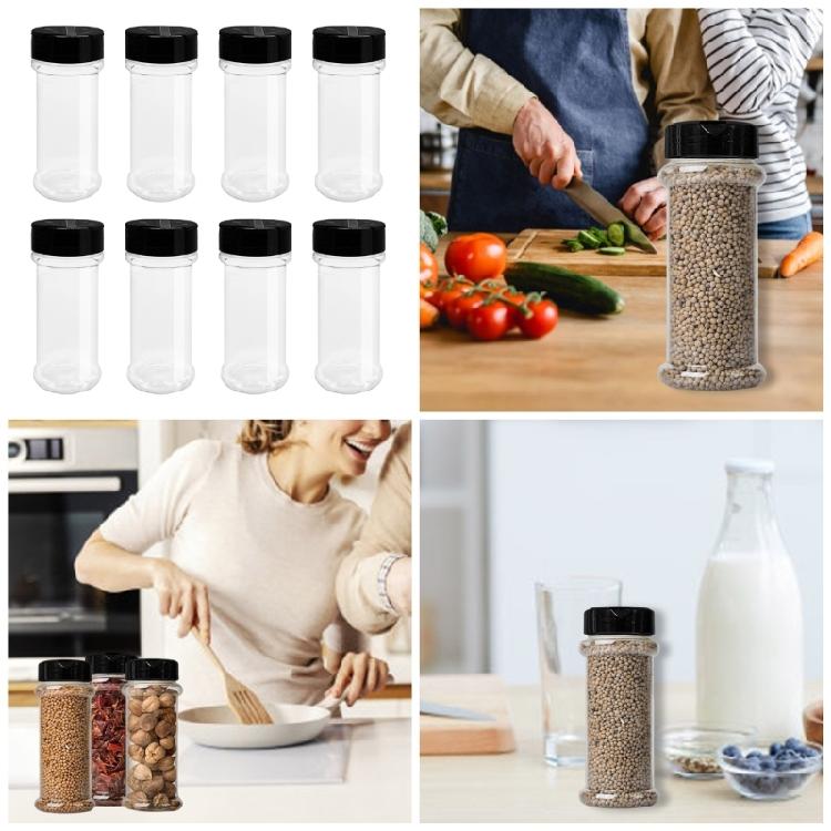 Pack of 8 Effective Spice Container Elegant Round Plastic Jars For Various Seasonings And More With Secure Lids