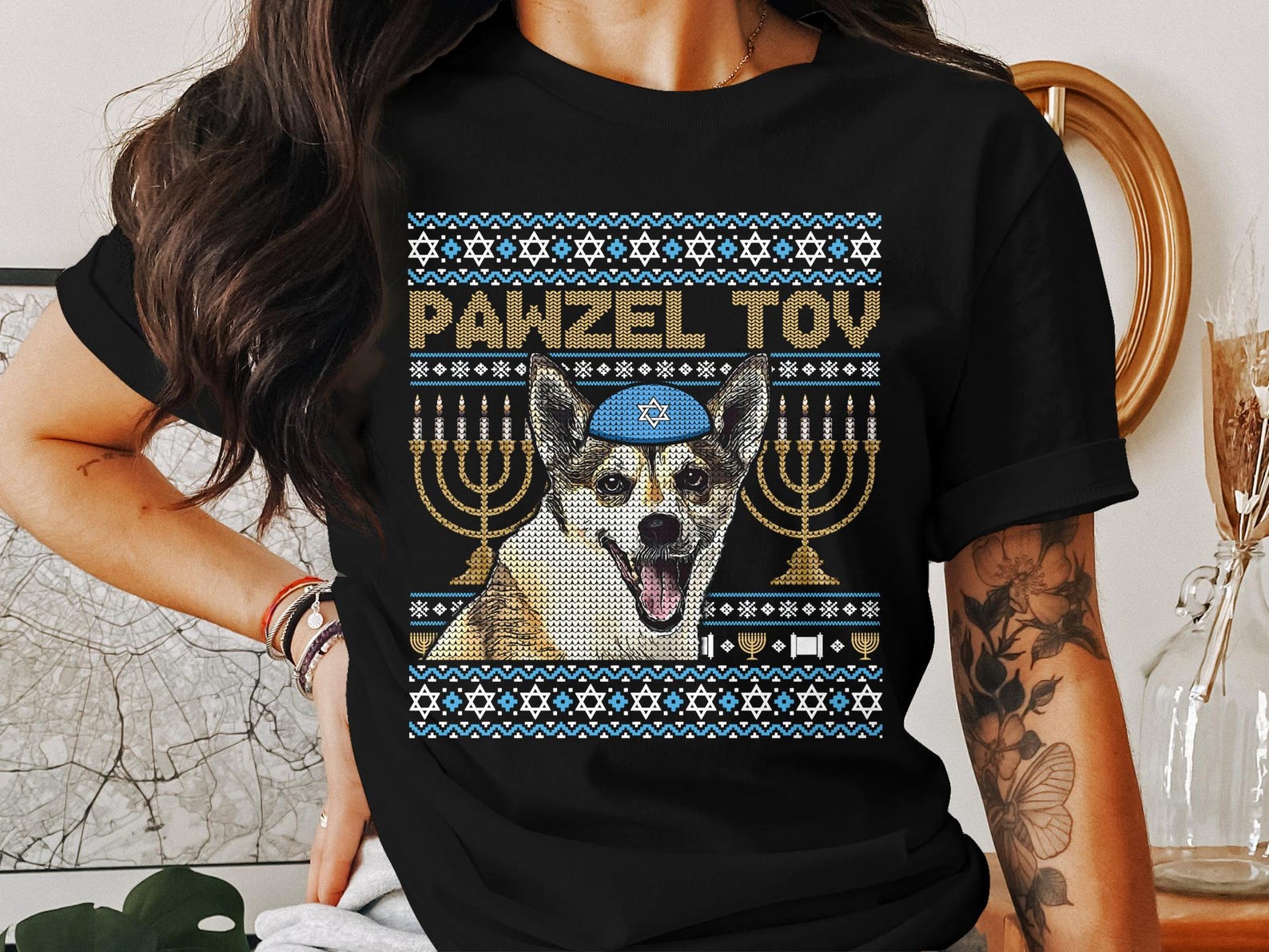Funny Hanukkah Norwegian Lundehund Dog T-Shirt, Pawzel Tov Menorah Hanukkah Tee, Jewish Holiday Gift, Dog Lover Hanukkah Shirt M