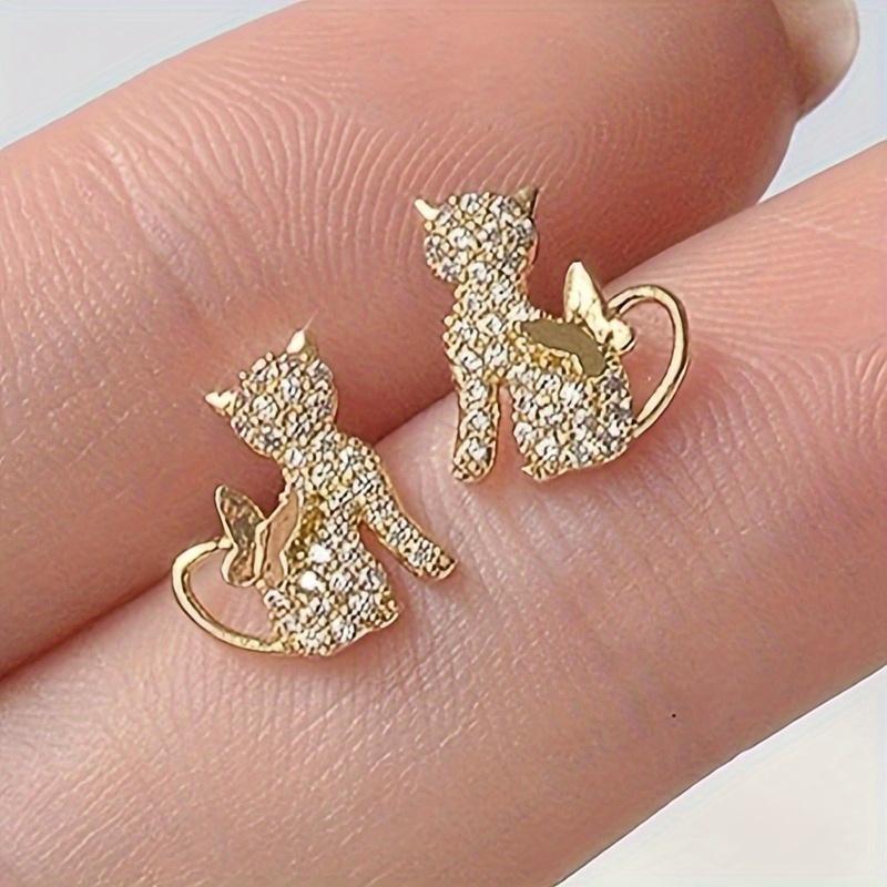 Elegant Cat Earrings Synthetic Zirconia Cute Animal Theme Jewelry Perfect for Women's Daily Wear and Party GiftsGood product
