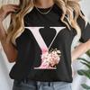 Y2k Cherry Blossom Letter Az Tshirts Unisex Pink Floral Aesthetic Alphabet Tees Short Sleeve Boho Chic Tops Mama Gifts Tshirts