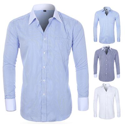 Men's Large Business Classic Stripe Comfortable Long Sleeve Shirt