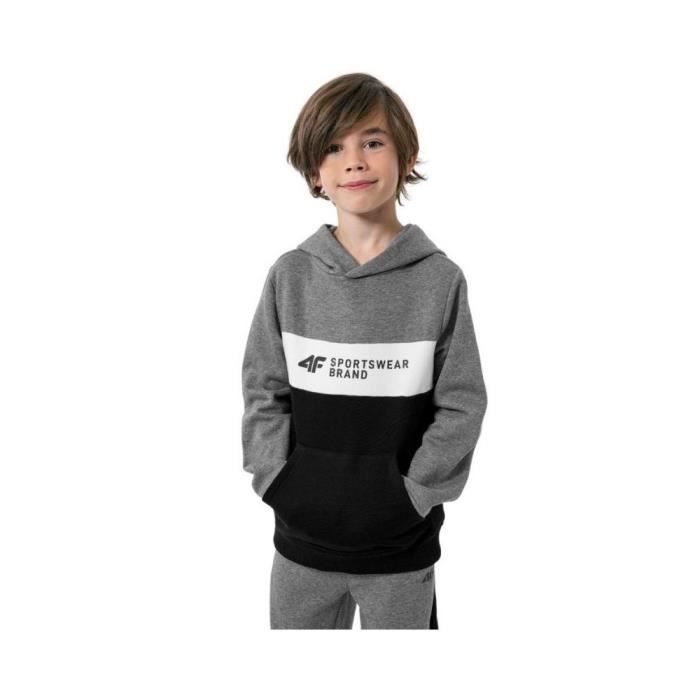Sweat enfant - 4F - JBLM003 - Manches longues - Col capuche - Noir, Gris