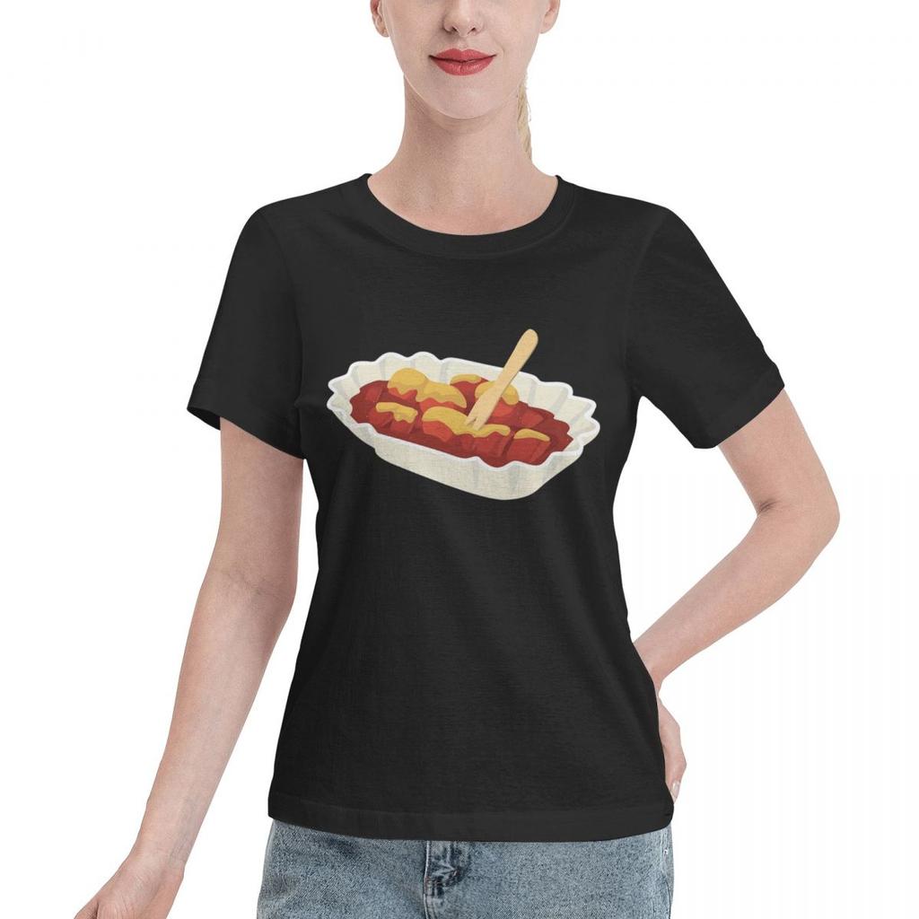Currywurst Eating Fast Food Foodie TShirt Women Short Sleeve T Shirts Crew Neck Clothes Cotton Summer Tees Streetwear