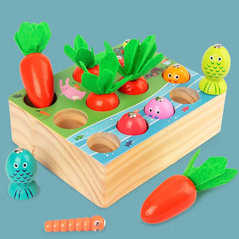 Wooden Carrot Pulling Fishing Insect Catching Toy For Cognitive Playtime Growth