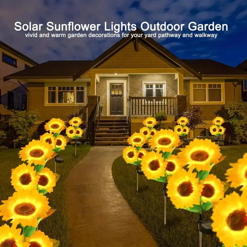 Solar Sunflower Light 1/3 Heads Outdoor Lawn Lights Waterproof Simulation Flower Landscape Lamp For Home Garden Christmas Decor