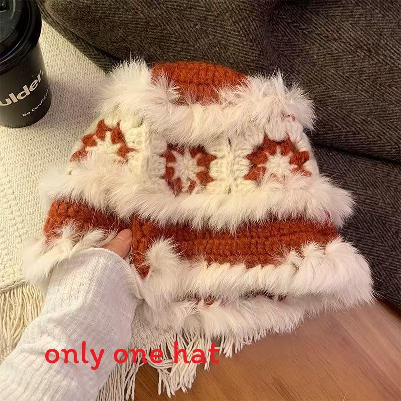 Cartoon Style Wool Beanie With Plush Fur Material And Adjustable Fit For Casual Wear