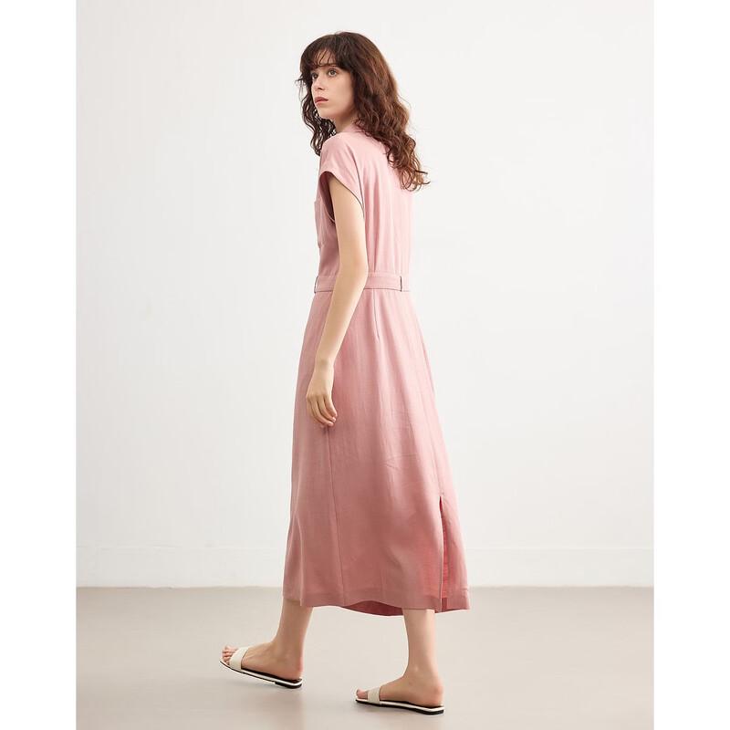 Women's Elegant Linen Blend V-Neck Mid-Length Dress