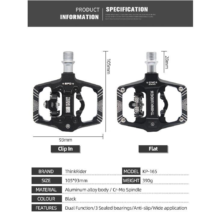 ThinkRider Bicycle Lock Pedal 2 In 1 With Free Cleat For SPD System MTB Road Aluminum Anti-slip Sealed Bearing Lock Accessories